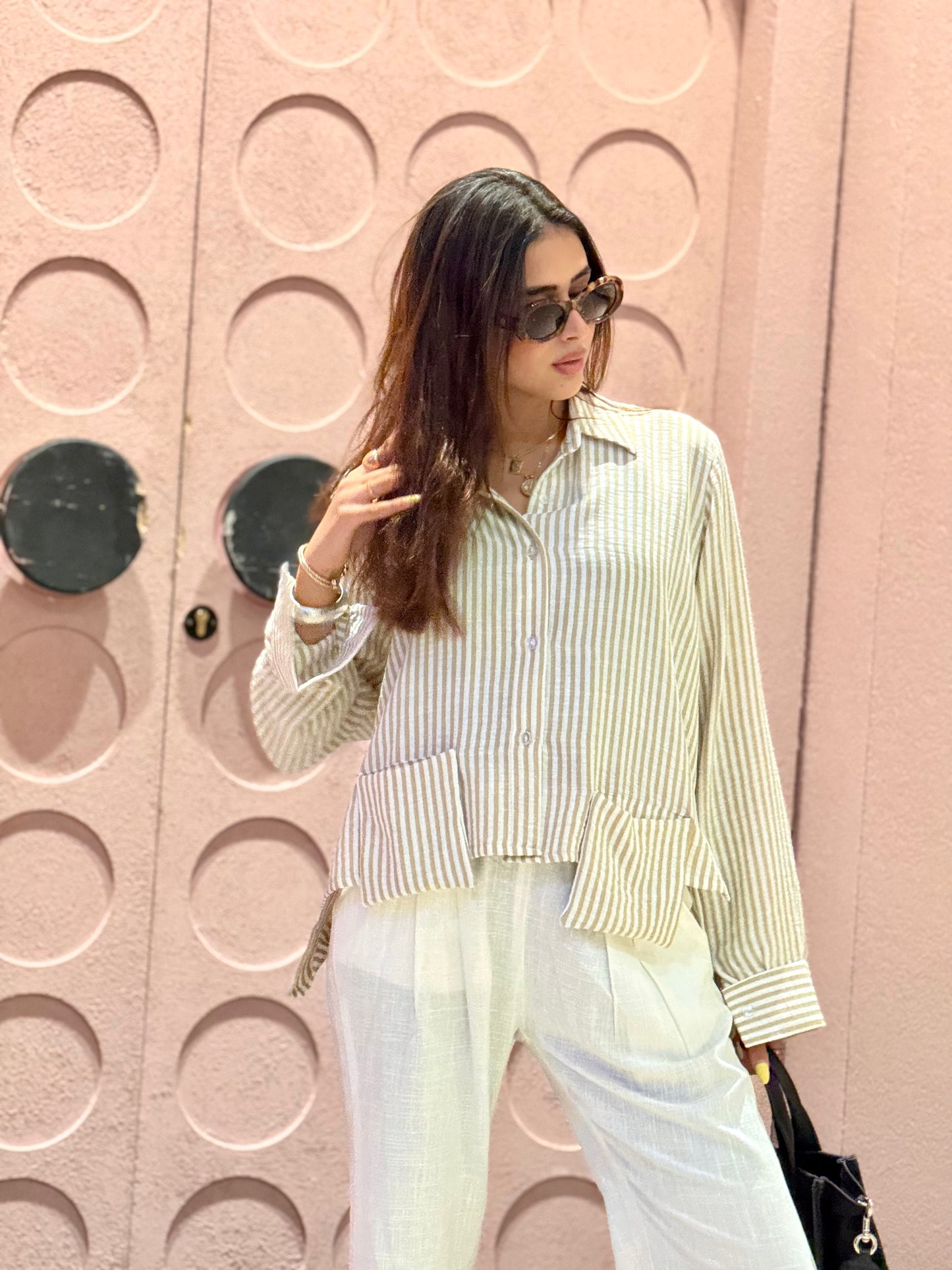 striped cut-out shirt