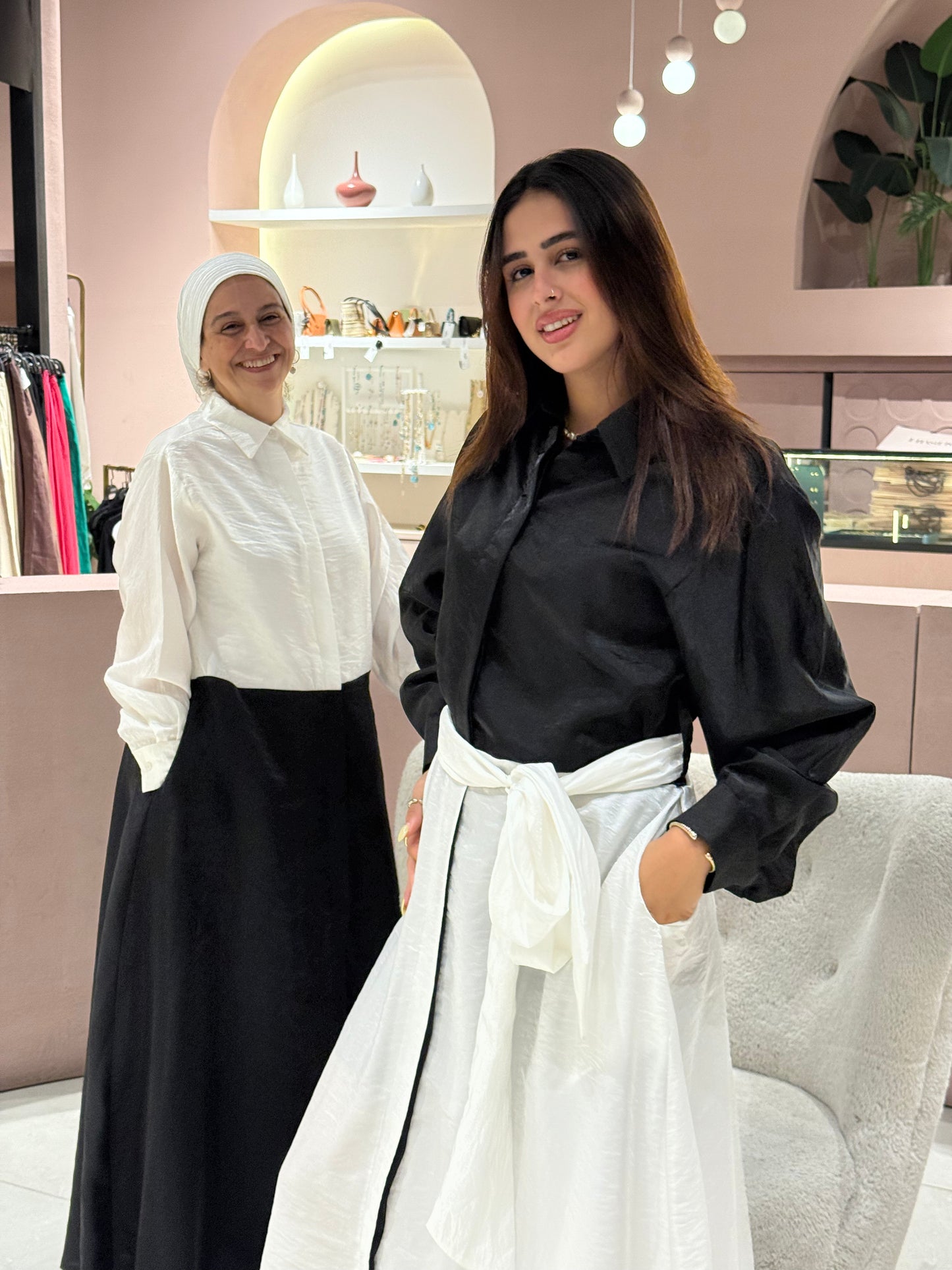 two-tone shirtdress in white