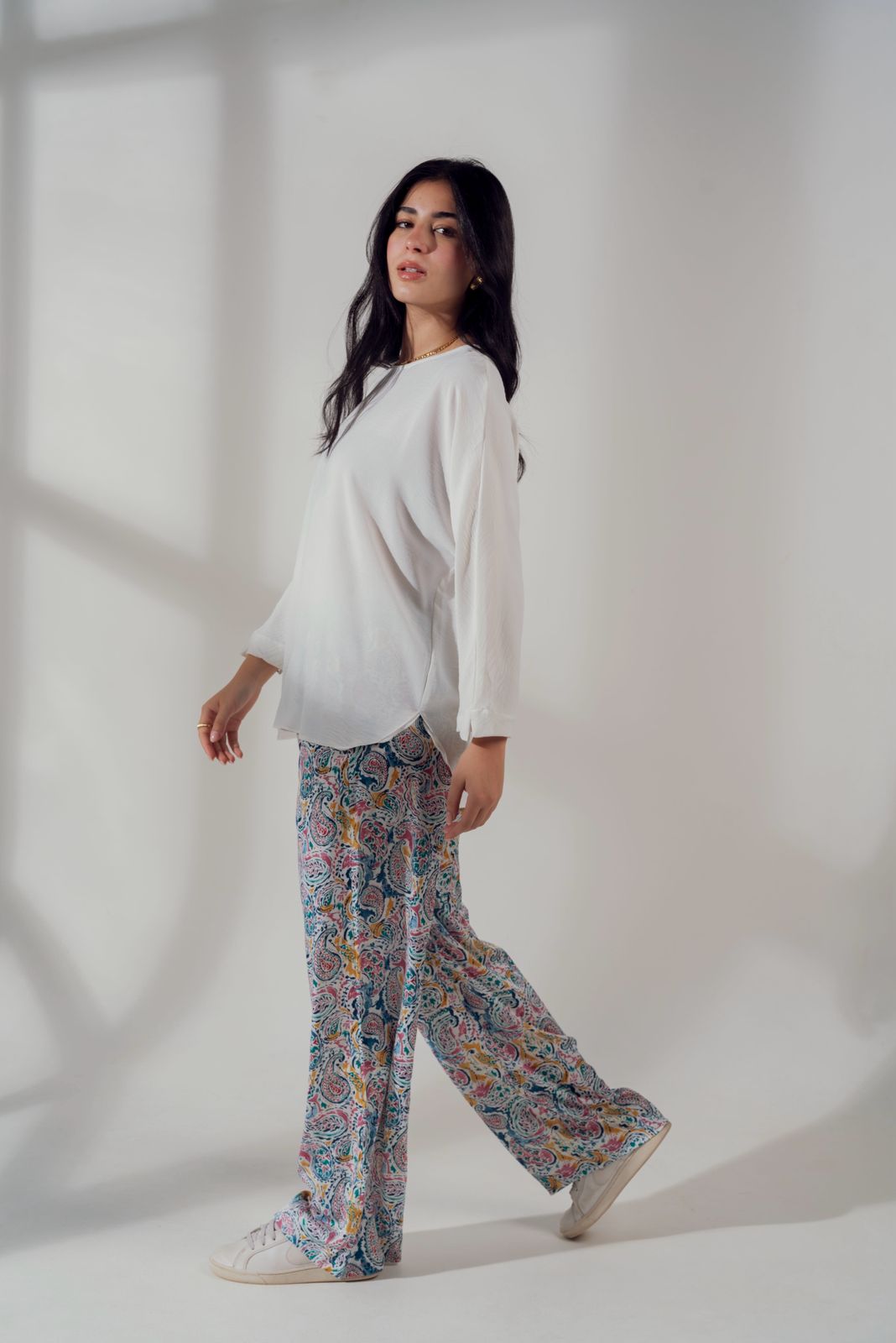 blue patterned pants