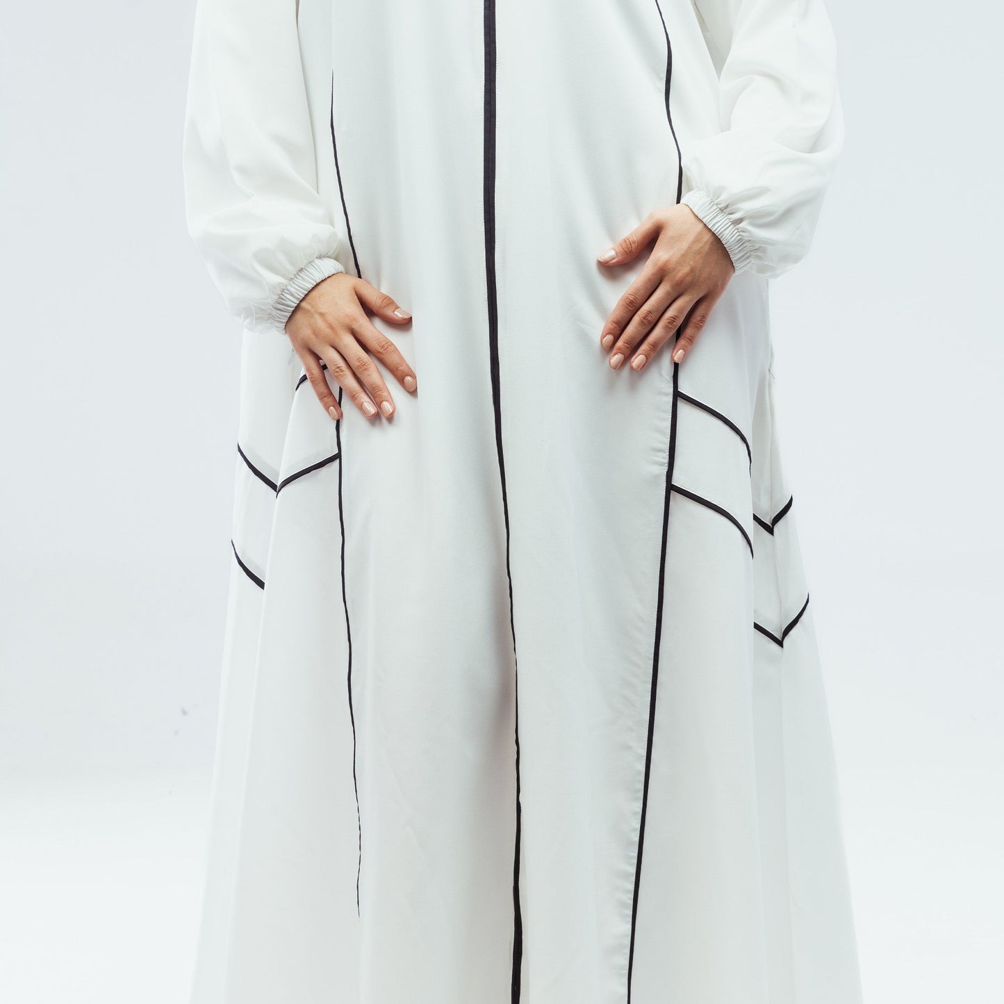 White Piped Abaya
