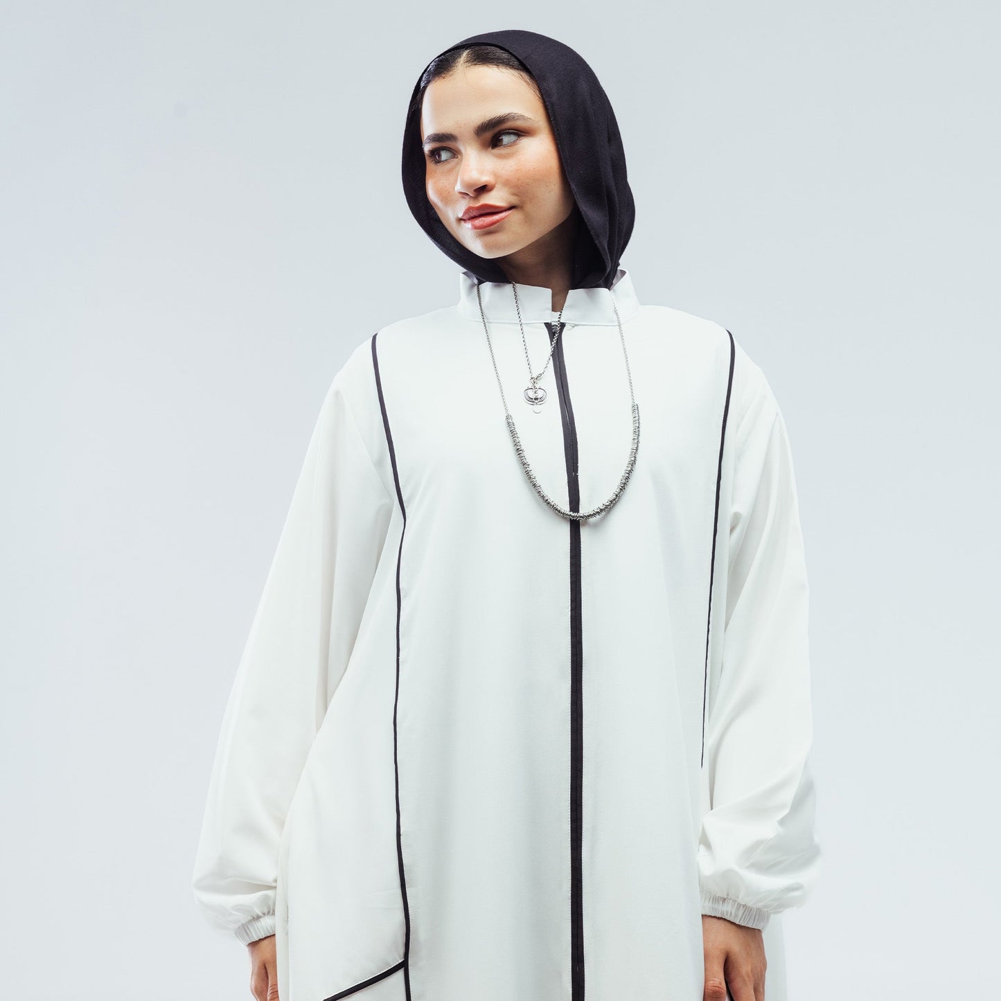 White Piped Abaya