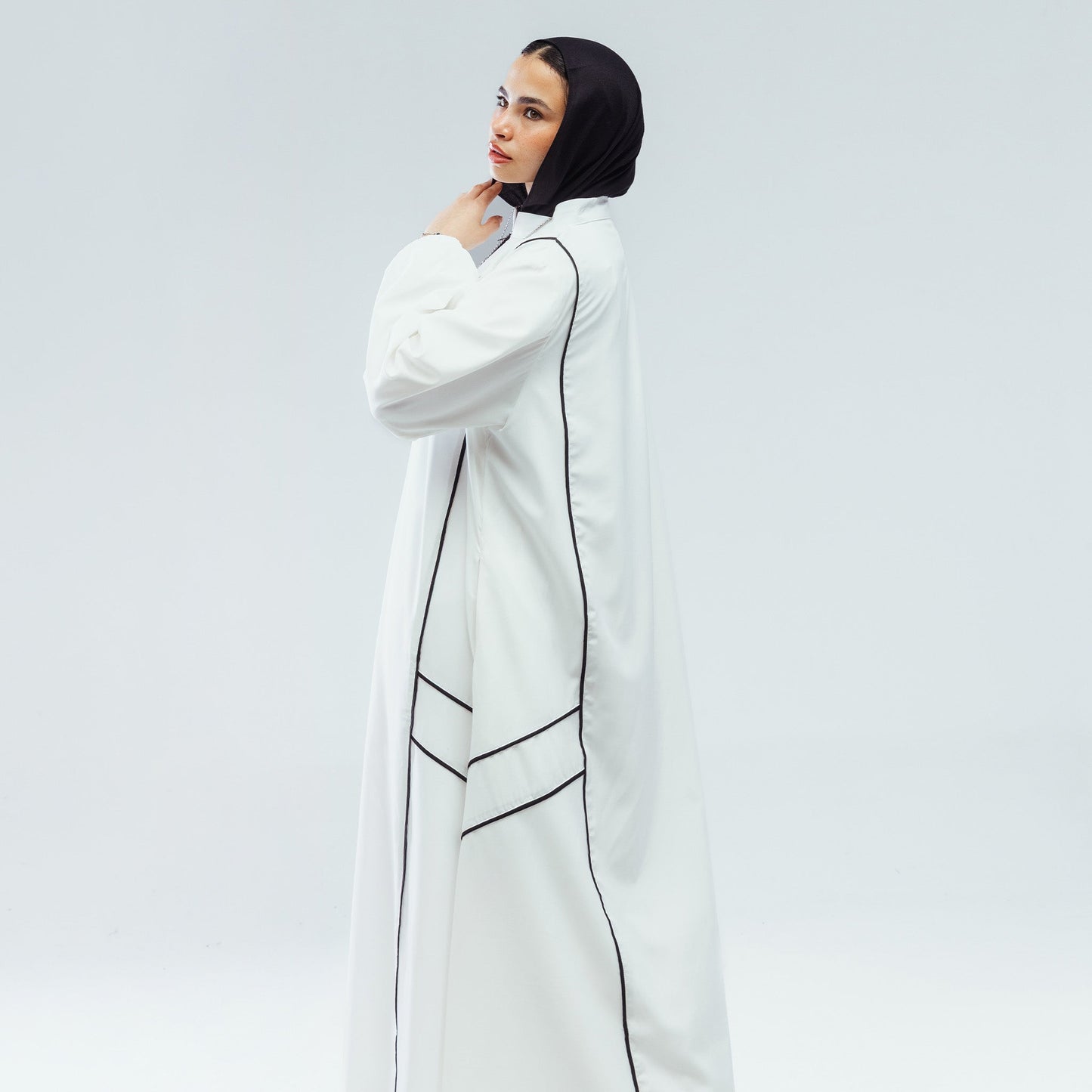 White Piped Abaya