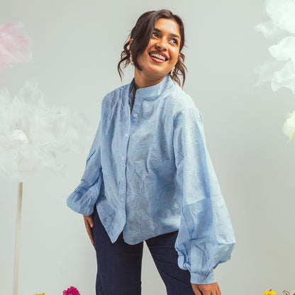 Embroidered Puff Sleeve Shirt