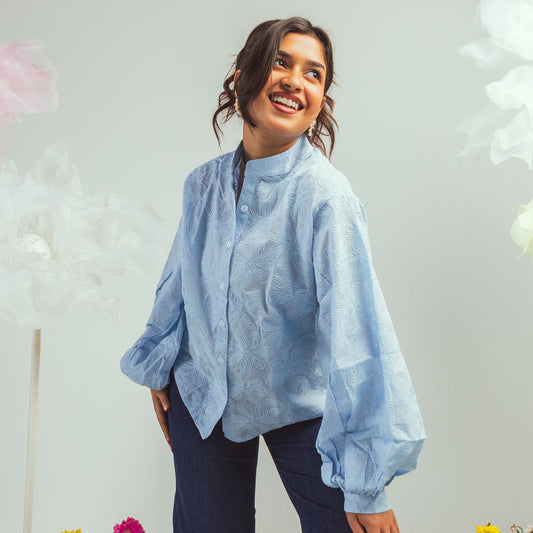 Embroidered Puff Sleeve Shirt