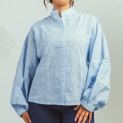 Embroidered Puff Sleeve Shirt