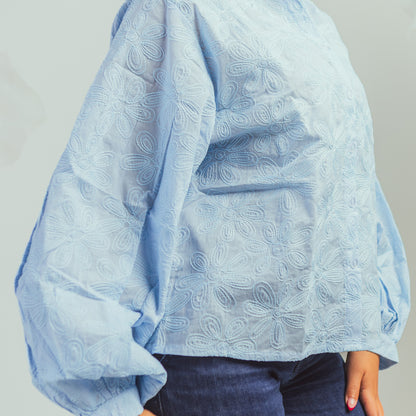 Embroidered Puff Sleeve Shirt