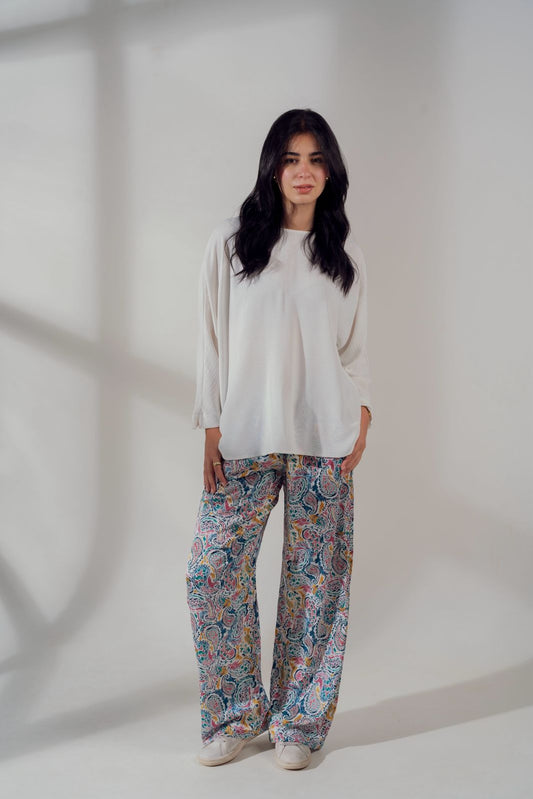 blue patterned pants