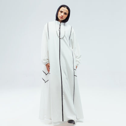 White Piped Abaya