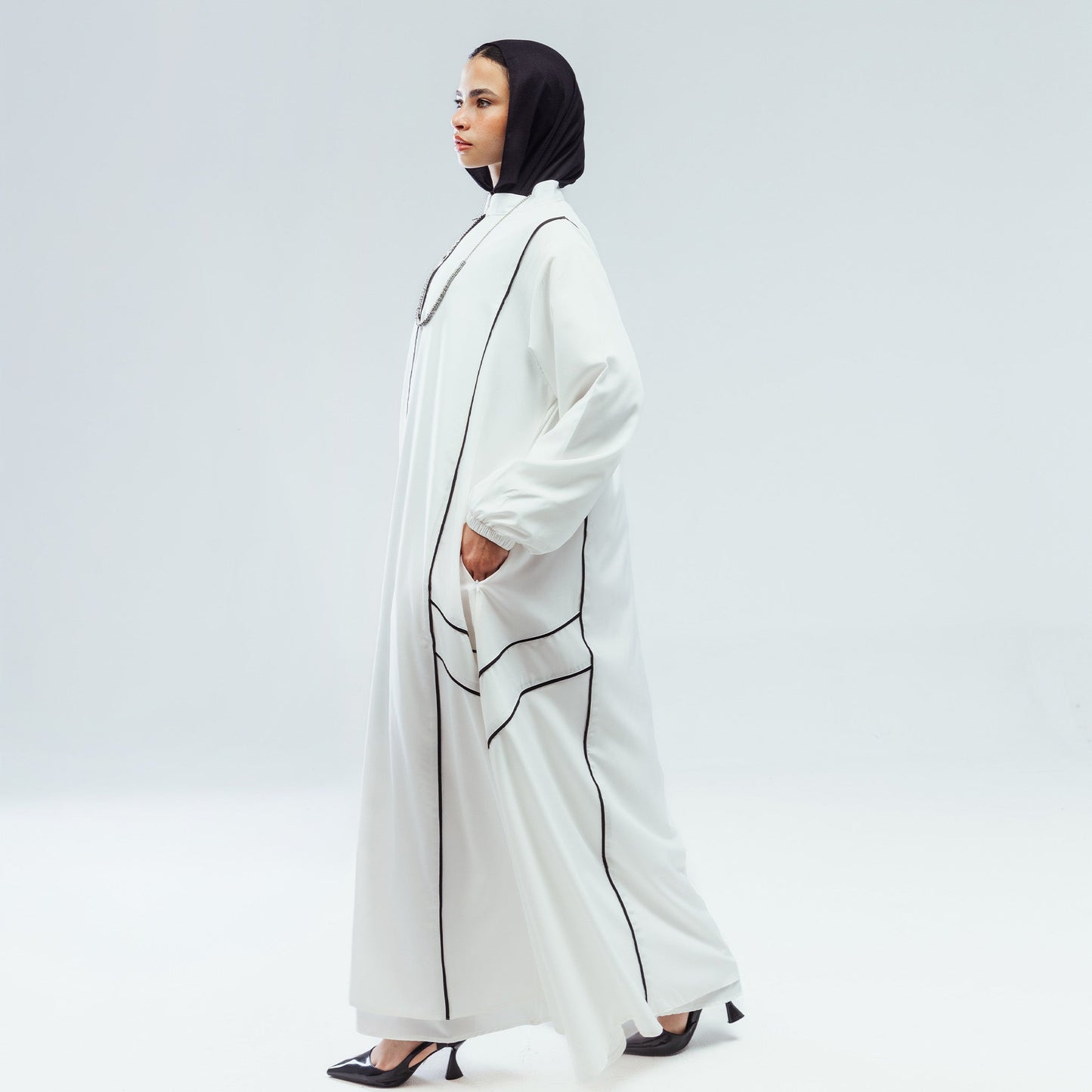 White Piped Abaya