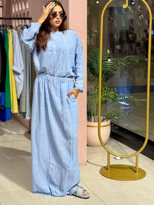 pure linen skirt in blue