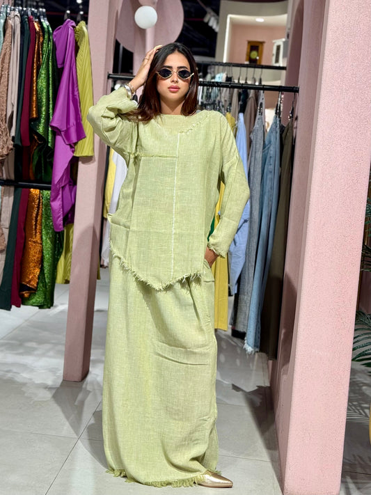 pure linen skirt in lime