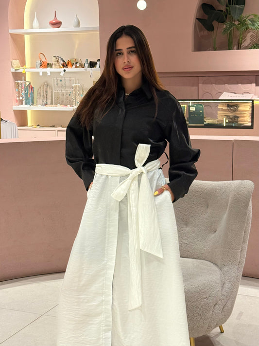 two-tone shirtdress in black