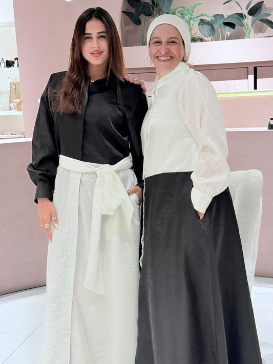 two-tone shirtdress in white