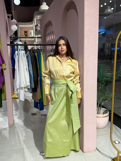 Dual Satin Dress - Lime Green