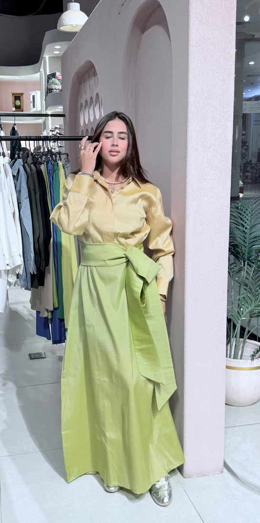 Dual Satin Dress - Lime Green